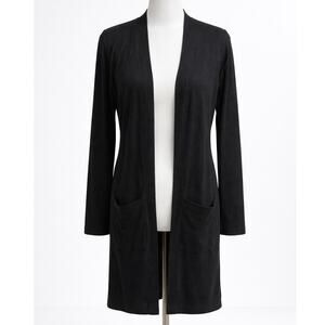 John Smedley Cardigan Womens Black Knit Open Front Pockets Lightweight Medium